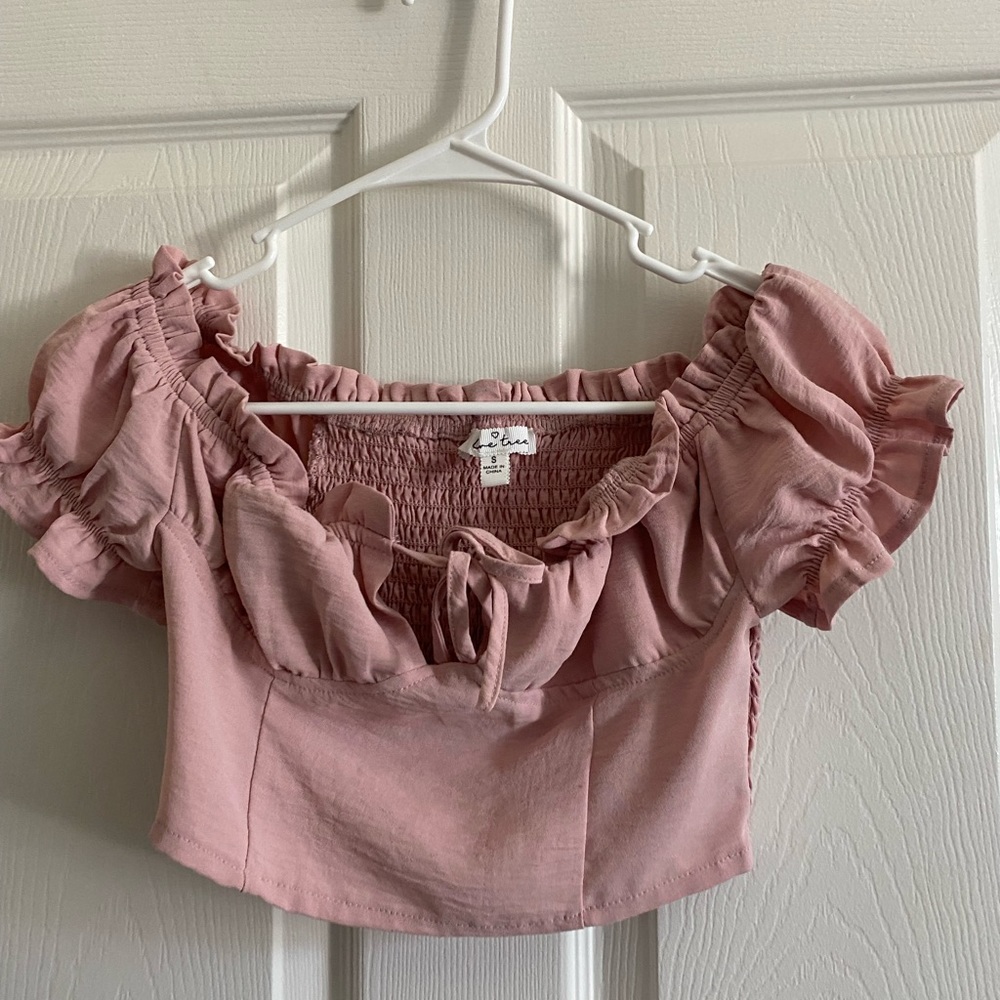 Pink over the shoulder crop top